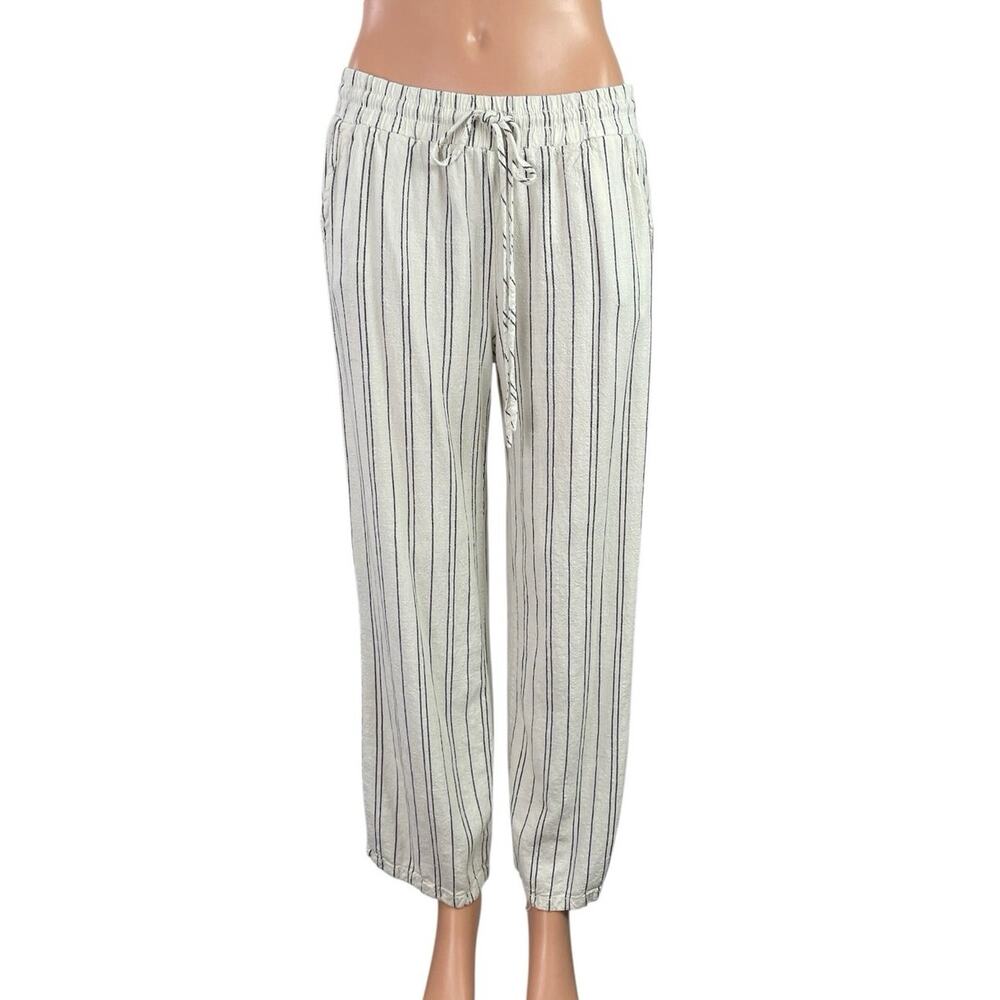 Blue Rain Women's White Striped Drawstring Baggy Wide Leg Trousers Pants Size M